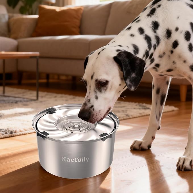 kactoily 1.47 Gal Stainless Steel Dog Water Bowl, 24 Cups Large No Spill Dog Bowl with Non-Slip Mats, Splash Proof Slow Water Drinking for Messy Drinkers