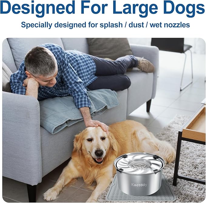 kactoily 1.47 Gal Stainless Steel Dog Water Bowl, 24 Cups Large No Spill Dog Bowl with Non-Slip Mats, Splash Proof Slow Water Drinking for Messy Drinkers