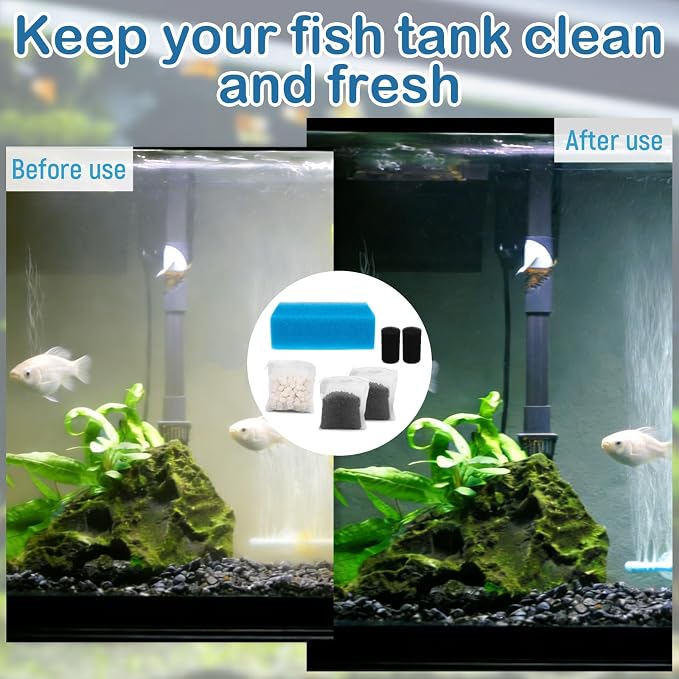 Aquarium Media Maintenance Kit Replacement for Fluval AC50 Power Filter | Includes 1 Blue Foam Filters, 2 Intake Strainer Sponge,1Pack Ceramic Rings and 2 Pack Activated Carbon