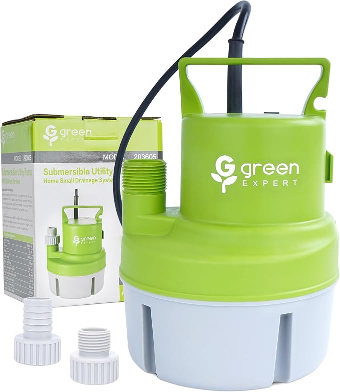 Green Expert 1/4HP Submersible Utility Pump, 2000GPH Flow, 316 Stainless Steel Components, Corrosion-Resistant for Pool, Hot Tub, Saltwater, Seawater, Vinegar, Tankless Heater Flush and Water Removal
