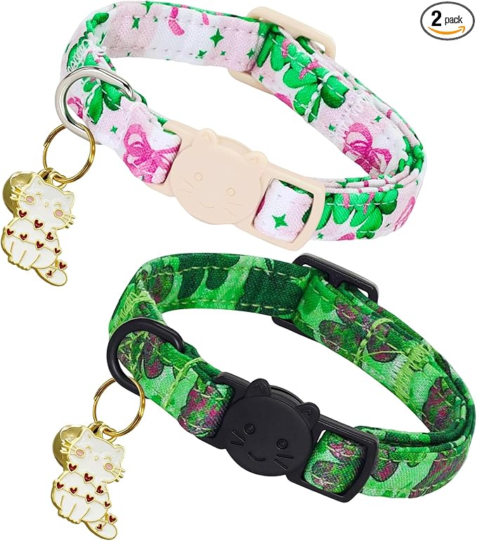 Elegant little tail 2 Pack Cat Collar- St. Patrick's Cat Collars Breakaway with Bell Pendant Wedding Kitten Boy Girl Safety Adjustable 7-12 Inch Collar for Small Cats Puppy