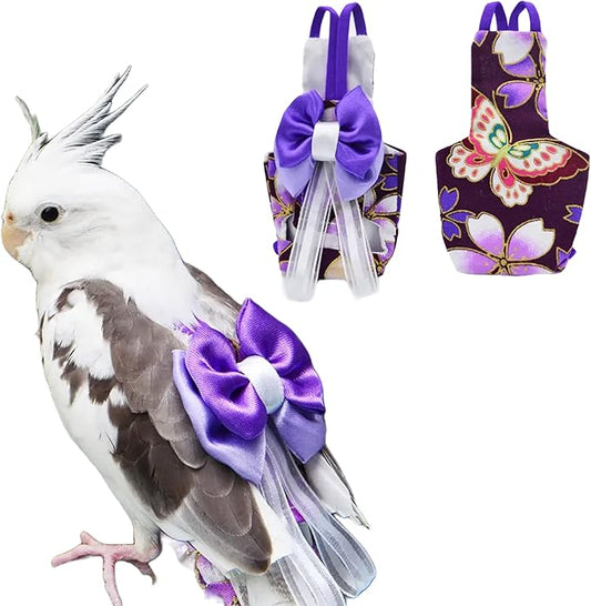 Bird Flight Suits Diapers, Parrot Flight Suits Diapers for Monk Parakeets, Cockatiels Flight Suits, Parrot Clothes, Bird Training Nappy Suit Liners Clothes (L, Purple-A)