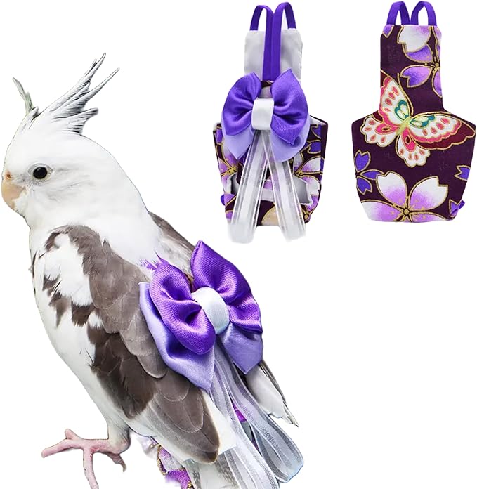Bird Flight Suits Diapers, Parrot Flight Suits Diapers for Monk Parakeets, Cockatiels Flight Suits, Parrot Clothes, Bird Training Nappy Suit Liners Clothes (M, Purple-A)