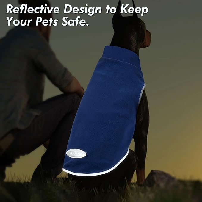 cyeollo 2 Pack Fleece Dog Sweater Pullover Dog Sweatshirt Reflective Lightweight Sweaters Doggie Clothes for Small Dogs Boy Girl Pet Apparel, Blue & Mist Blue L