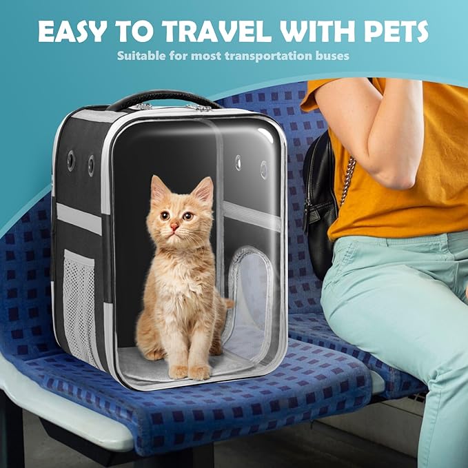 Clear Cat Backpack Carrier Dog and Cats Backpack Bubble, Space Capsule Cat Bag Carrier, Breathable and Suitable Panorama Pet Backpacks for Biking/Traveling/Camping/Walking (Black)