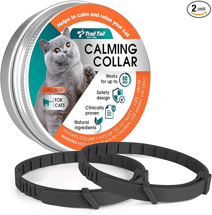Calming Collar for Cats - Fast Acting, Lasts 60 Days, Choking-Free Design Pheromone Collar for All Large Medium Small Cats (Black, 2 Pack)