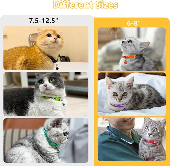 Taglory Kitten Collar Breakaway with Bell, Reflective Soft Cat Collar for Small Kittens, Adjustable 6-8 Inch High Visibility Night Strip, Lightweight for 2-6 Months Baby Cats, 2 Pack, Orange