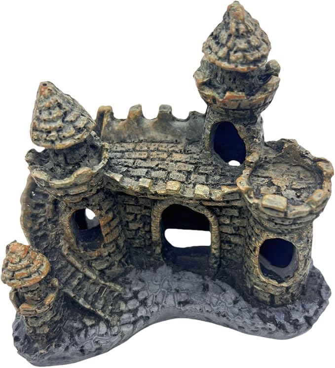 Small Aquarium Castle Decor , Mini Cute Fish Tank Castle Ornaments, Young Little Fish Fish Larvaes Shrimp Hide Caves Hideout for Small Medium Fish Tank Decor Crab Cichlid Betta Tank Decor (Brown)