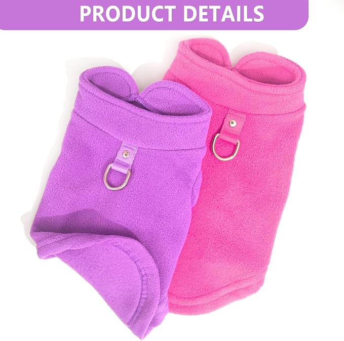 2 Pack Dog Sweater with Leash Ring Winter Warm Pet Sweater Thick Clothes Coat Fleece Dog Sweaters for Small Dogs Girl Boy for Chihuahua, French Bulldog, Dachshund (Pink,Purple, Small)