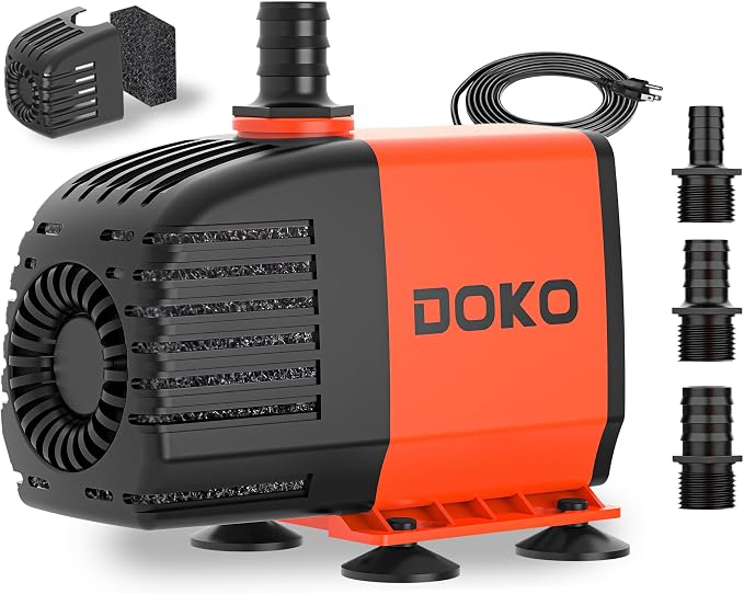 Doko Submersible Water Pump,720GPH Aquarium Water Pump with Extended Mesh Cover and Sponge,Ultra Quiet Pond Pump with 6Ft Power Cord for Fountains,Fish Tanks,Hydroponics,and Waterfalls