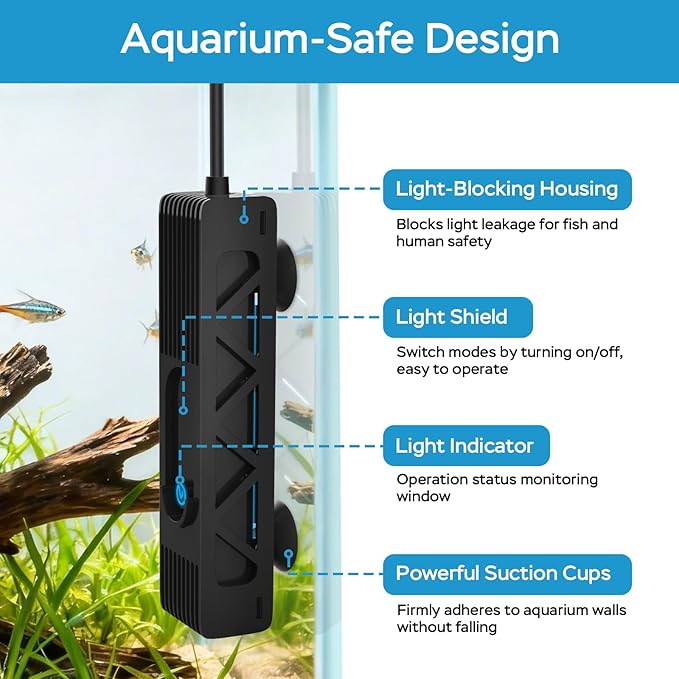 Aquarium U-V Light, Al-gae Control Light with 1-24H Timer, Compact Green Water Clean Lamp with Protective Shield, 3W for 3-20 Gallon Freshwater and Saltwater Tanks
