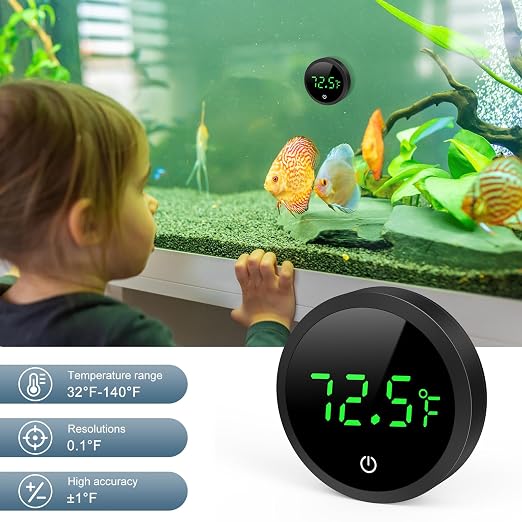 Upgraded Aquarium Thermometer, 5S Refresh Speed, Digital Fish Tank Thermometer LED Display ±1°F, Stick-on Thermometer for Aquariums, Glass Containers