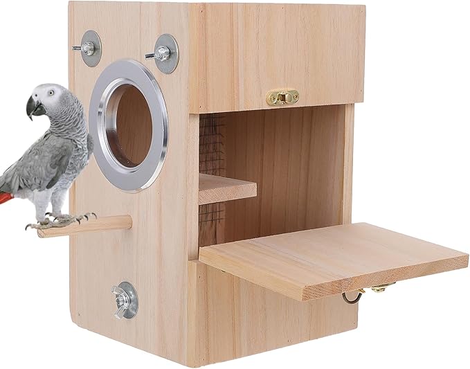 POPETPOP Parakeet Nesting Box, Wooden Bird Breeding Box for Cage, Parrots Mating House with Divided Interior for Cockatiel Finch Lovebirds Conure - Bird Cage Accessories