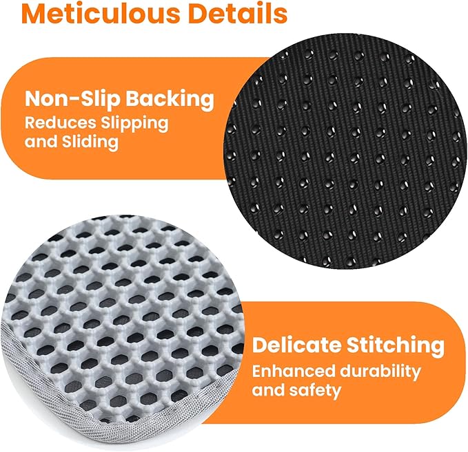 Jumbo Cat Litter Mat, 46x26 Inches Double Layer Honeycomb Litter Trapping Mat, Non Slip Waterproof Urine Proof Extra Large Cat Litter Box Mat, Kitten Supplies and Essentials, XXL, Gray