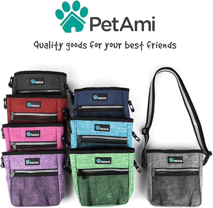 PetAmi Dog Treat Pouch, Pet Treat Pouch for Training, Dog Walking Bag Holder for Kibbles, Pet Food Toy, Dog Trainer Essentials Supplies, Poop Bag Dispenser, 3 Ways to Wear (Heather Navy)