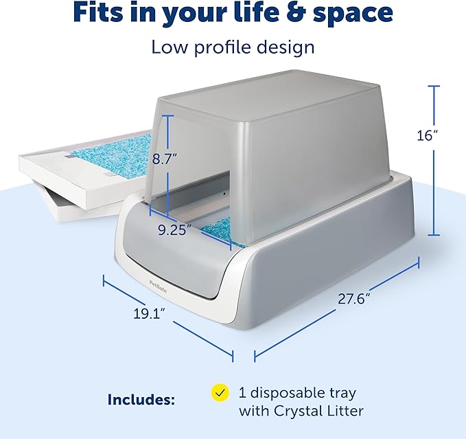 PetSafe ScoopFree Crystal Pro Legacy Automatic Self-Cleaning Cat Litter Box Enclosed Front-Entry Includes 1 Disposable Crystal Litter Tray Advanced Odor Control Gray (PAL00-16806)