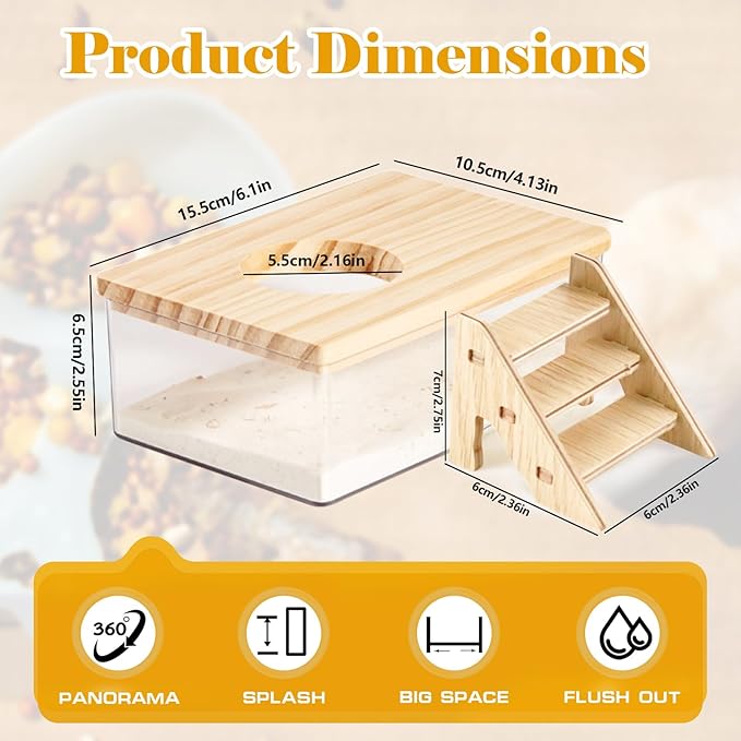 Hamster Sand Bath Box Container, Hamster Bath Sand Gerbil Sand Bath Hamster Dust Bath, Hamster Litter Box Chinchilla Dust Bath Hamster Accessories (Small Rectangle)