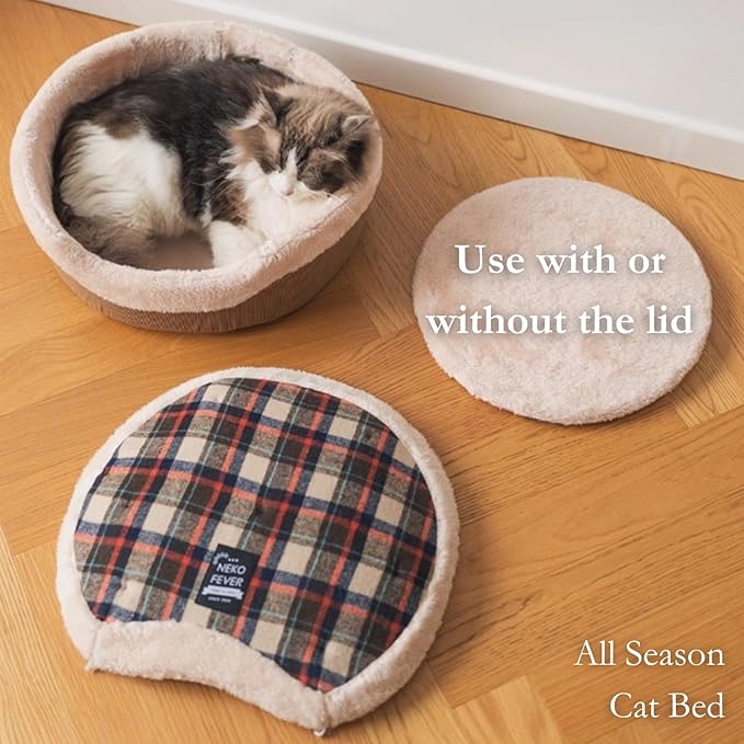 Cat Bed Cave – Enclosed Self Warming Hideaway with Detachable Lid & Mat, Covered House for Indoor Kitten & Kitty (Yellow)