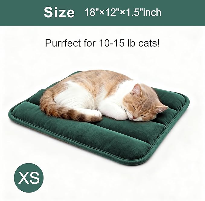 Dog Bed Mat, Reversible Dog Crate Pad with Washable Kennel Mat and Soft Foam, Flat Pet Bed for Dogs & Cats, for Crates Carriers & Travel (Green, 18" L*12" W*1.5" Th)