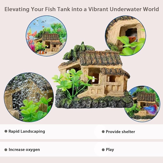 Resin Castle Decorations Set Fish Tank Bubbler Aquarium Decor | Aquarium Bubbler Betta Hideout Fish House Fish Tank Decor Air Stones For Aquariums Fish Tank Accessories Aquarium Cave