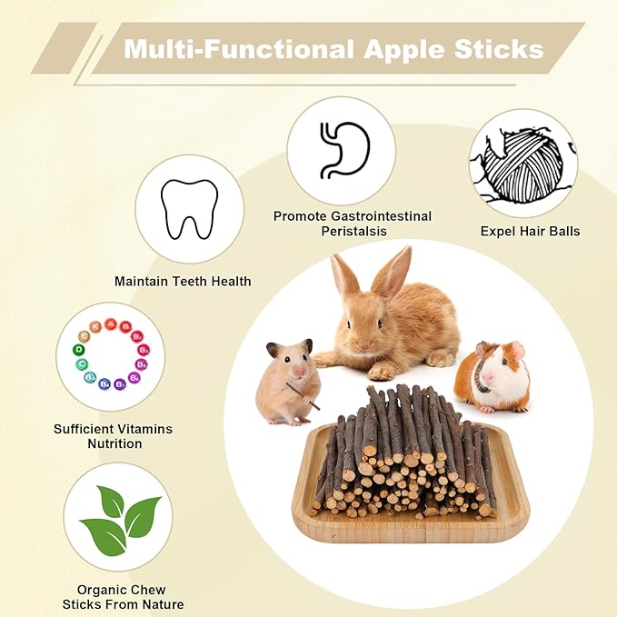500g Apple Sticks Small Animals Molar Wood Treats Chew Toys for Rabbits Chinchillas Guinea Pig Hamster Gerbil Parrot Bunny Chews Stick Toys