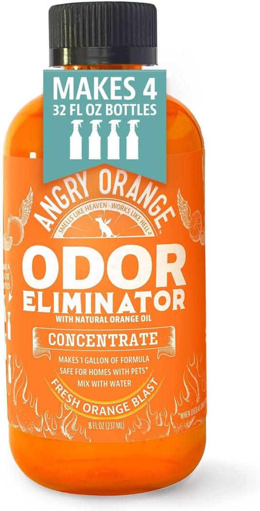 Angry Orange Pet Odor Eliminator 8 oz. bottle- Industrial Strength Pet Odor Remover - Makes (4) 32oz. Bottles - 1 Gallon - Neutralizes and Sanitizes Tough Pet Odors Fast
