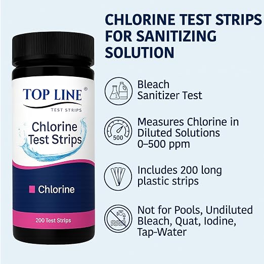 200 Chlorine Test Strips for Food Service 0-500 ppm (Value Pack) - Bleach Sanitizer Test Strips Food Service - Sanitizer Testing Strip - Chlorine Tester - Restaurant Supplies