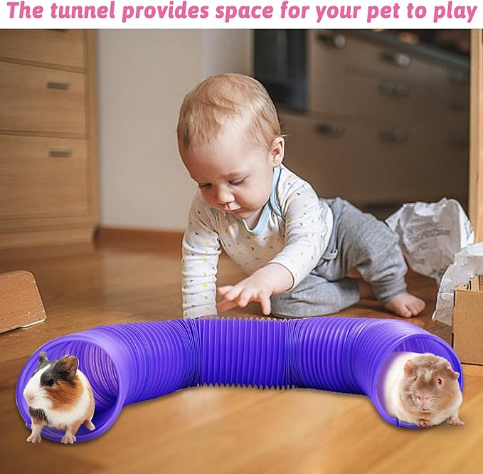 Hamiledyi 2 Pack Hamster Fun Tunnels, Guinea Pigs Plastic Tube, Hamsters Foldable Exercising Training Hideout Tunnel & 2 Pack Grass Balls, Small Animals Toys for Chinchillas Gerbils Ferrets(Purple)