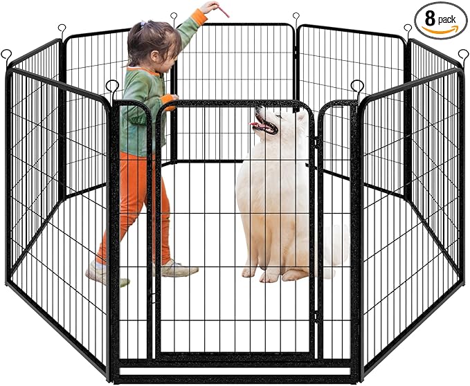 Kfvigoho Dog Playpen Outdoor Extra Wide 8 Piece Panels Heavy Duty Dog Fence 40" Height Anti-Rust with Doors Portable for RV Camping Yard, Total 21FT, 35 Sq.ft, Snowy Black