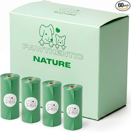Dog Poop Bags, Light Baby Powder Scent, 60 Count (4 Rolls), Certified Compostable Cornstarch Blend - ASTM D6400 & EN 13432, Extra Thick, Leak-Proof, 9x13 Inch for Dogs & Cats
