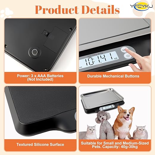 Digital Pet Scale for Accurate Weighing & Baby Scale Kitten Scale– High-Precision Puppy Scales, Dog Cat Scale | 30kg/66lb Capacity, 2g Accuracy, Non-Slip Mat, Tare & Hold Function
