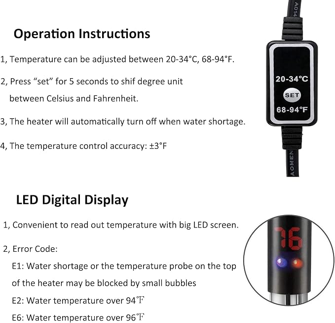 Aquarium Heater, 500W Submersible Fish Tank Heater Underwater Turtle Water Warmer for 40-90 Gallon Tank with with Intelligent LED Temperature Display and External Temperature Controller