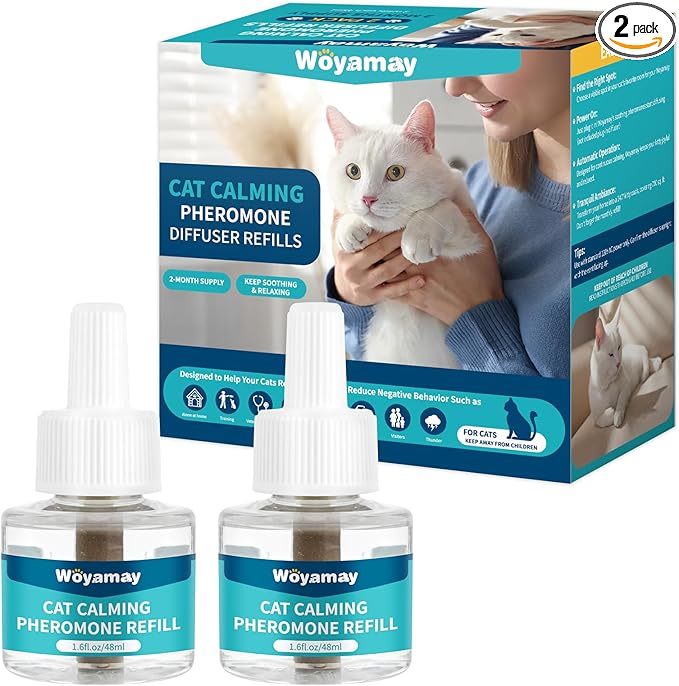 Woyamay Cat Calming Diffuser Refills - Cat Pheromones Calming Diffuser for Cats Relieve Anxiety & Stress, 2-Month Supply Cat Pheromone Diffuser Refills (Fits All Common Diffuser