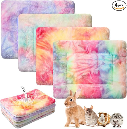 Haull 4 Pcs Waterproof Guinea Pig Bedding Guinea Pig Bed Plush Cage Liners Soft Rabbit Dog Crate Pad Cat Mat Reversible Cozy Animal Pee Pad Hamster Bunny Mat Accessory(Tie Dyed,13 x 10 Inch)