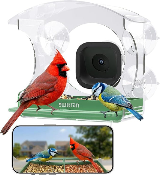 owltron Window Bird Feeder with Camera, 2K 3MP Window Bird Friends Feeder with AI Identify 10000+ Birds 2.4/5GHz WiFi 24/7 Live View Recording 147°Ultra Angle for Elderly Parents, Kids, Birding Lovers
