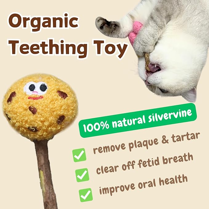 CECE PAW 4 Pack Catnip & Silvervine Lollipops, Cat Chew Toy for Kitten Teething, Interactive Cat Toy for Bored Indoor Cats, Cat Kicker Toy