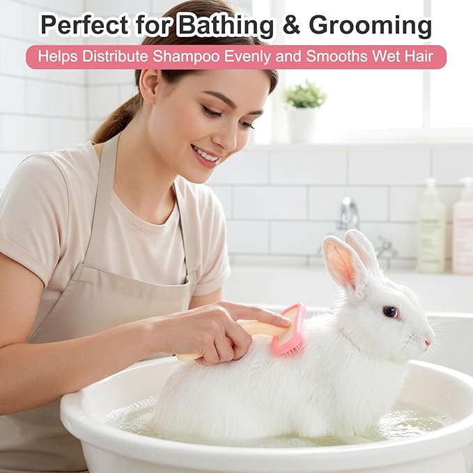 2Pcs Bunny and Guinea Pig Brush, Rabbit Grooming Brush Kit, Soft Silicone Bunny Brushes for Small Pets, Cats, Dogs, Kittens