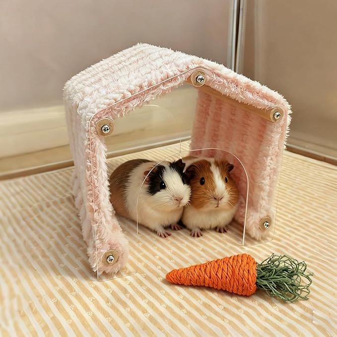 Guinea Pig Hideout Tunnel Rabbit Hide House Detachable Hideaway for Hamster Bunny Chinchilla Hedgehog Small Animal (Pink)