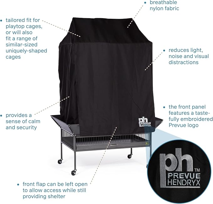 Prevue Pet Products Large Bird Cage Cover - Good Night Cage Cover, Bird Accessories, Blocks Light, Breathable Nylon Fabric, Fits a Variety of Cage Sizes - Black, Size Large