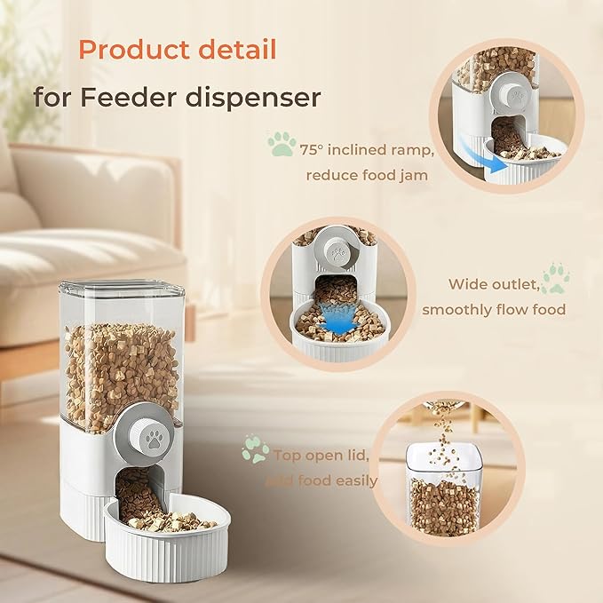 Auto Gravity Food Dispenser for Cage Hanging, 41OZ Capacity Hanging Automatic Pet Cage Feeder, Food Bowl for Cats Dogs Rabbit Ferret Chinchilla Bird Hedgehog Guinea Pig (White)