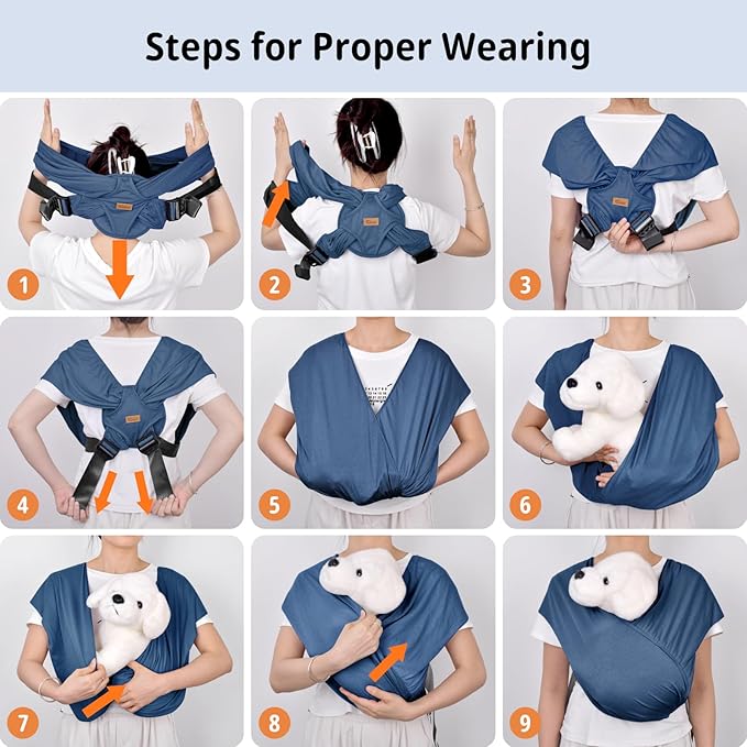 CUBY Swaddle Dog Sling Carrier for Small Dogs, Front Pet Sling Carrier Chest,Hands Free Adjustable Cat Sling Carrier Soft Cotton Reducing Pain Puppy Sling Carrier for Small Pet Up to 10lb (Blue)
