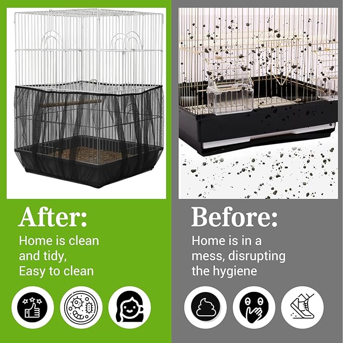 2-Pack Bird Cage Net,Adjustable Bird Cage Netting Seed Catcher,Birds Cages Seeds Catchers for Round & Square Large Cages, Fits Parakeets, Cockatiels & More