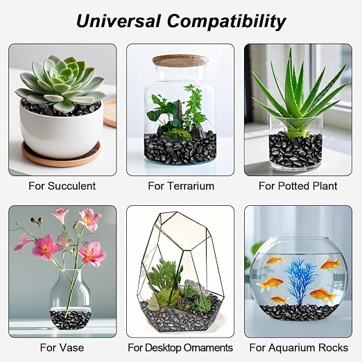 Garden Landscaping Stones, Black River Rocks, Decorative Ornamental Pebbles | Gravel Filler For Flower Bed, Fish Tank, Plants, Vases, Succulents, Indoor & Outdoor Home Decoration