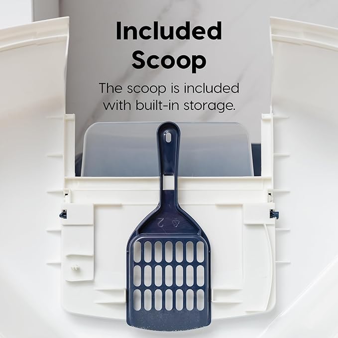 IRIS USA Cat Litter Box - Enclosed Corner Litter Box with Scoop, Hooded Litter Tray for Corners, Space-Saving Covered Litter Box, Odor Defensive, Navy/White