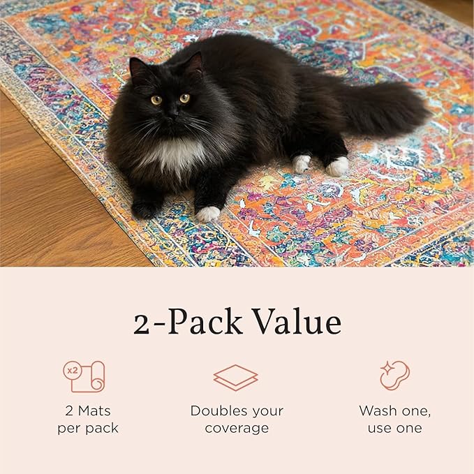 Lovewag Pets Washable Cat Litter Mat 2 PCs - Keep Litter Off Your Floors, Gentle on Paws, 36x48 Inches Large Size, Waterproof Non-Slip Reusable Compatible with Cat Box (Indigo Garden)