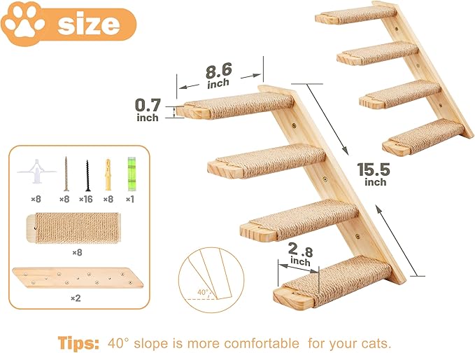 Cat Wall Shelves Stairs Cat Wall Furniture Mounted, 2PCS Shelves & 2PCS 4 Steps Climbing Shelf Scratching Perches for Sleeping, Playing, Climbing