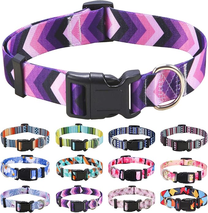 Mihqy Dog Collar Set with Bohemia Floral Tribal Geometric Patterns - Soft Ethnic Style Collar Adjustable for Small Medium Large Dogs(Purple Arrow,XS)