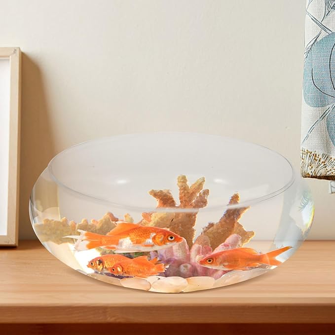 Sewroro Glass Fish Bowl Small Fish Tank Desktop Aquarium for Goldfish Clear Hydroponic Plant Pot Shallow Glass Bowl for Home Office Garden Wedding Anniversary Birthday Decor