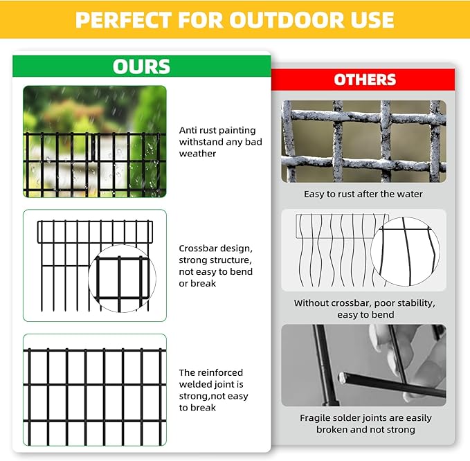 ULIOK 30 Panels Garden Fence Animal Barrier, Animal Barrier Fences No Dig Fence, 42.5ft(L) x 13in(H) Dog Fencing Rabbit Fences, 1.5in Spike Spacing Rustproof Metal Fences Border for Outdoor Yard