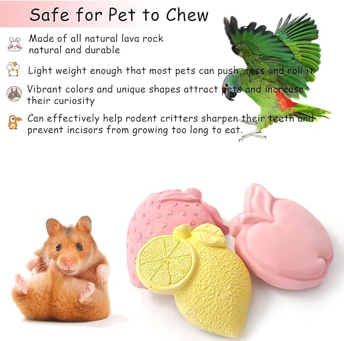 Parrot Bird Chewing Toy, 6Pcs Colorful Different Fruit Styles Parrot Teething Stone Toy, Parrot Beak Grinding Calcium Stone, Bird Cage Accessories for Parrot Rabbit Bunny Hamster, chinchilla (6pcs)